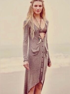 Free People Beach Longline Cardigan Duster Button Down Cardigan Size M